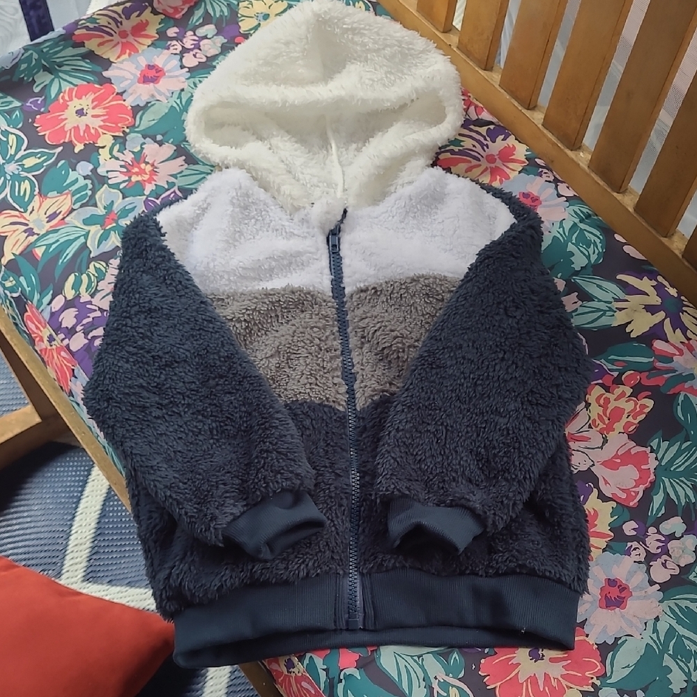 Cozy Kids' Fleece Hoodie - Navy and Cream